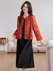 现货人丝醋酸裙子两件套可单件短外套2026年春季女时尚潮流通勤，女装短外套，木橙西子