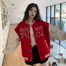 美式复古棒球服外套男女春秋季珍珠钉珠宽松重磅潮牌夹克情侣，男装夹克，星座1210-1