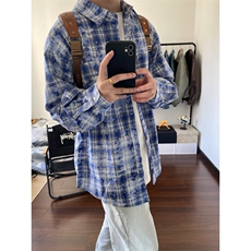 【有货】蓝色格子衬衫男长袖高级感痞帅美式衬衣外套C927HH-特P45，男装衬衫，星座1007（原301D）