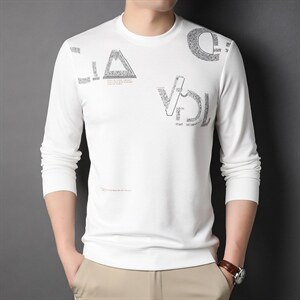 中年男士休闲卫衣2023秋季薄款圆领套头印花韩版潮流打底衫T恤衫图片