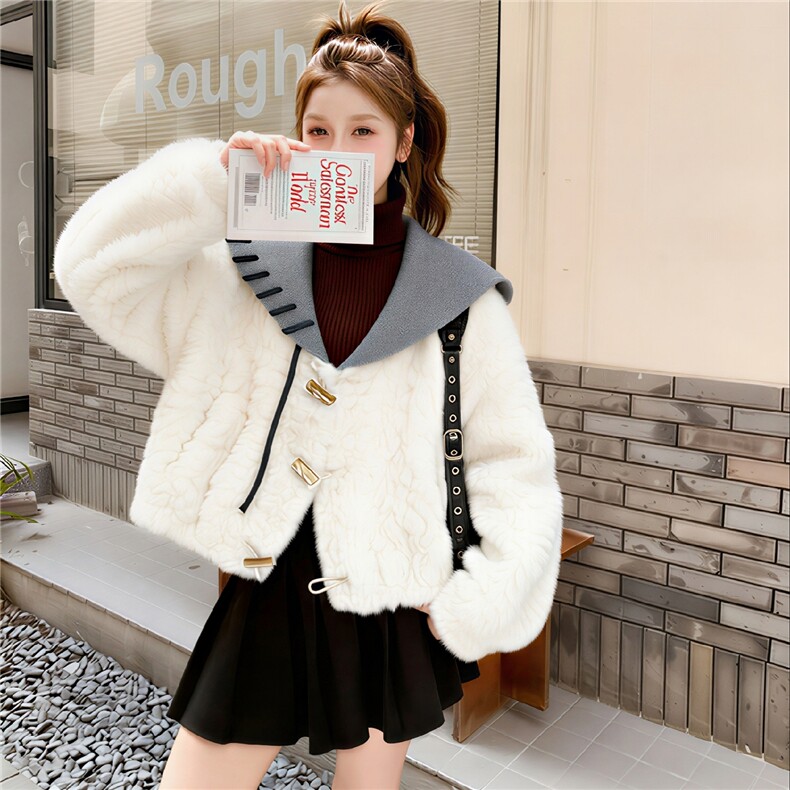 【现货主推】数据好海军领皮毛一体环保皮草2C327-9932-P190控298,女装皮草,2C327