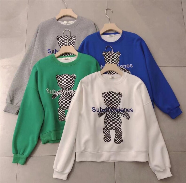 现货，棋盘格小熊卫衣，女装卫衣/绒衫，12PJL