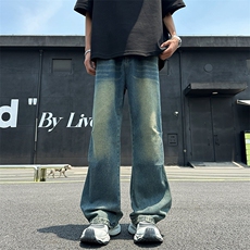 美式高街牛仔裤男女韩版潮流褶皱帅气2026秋季ins长裤RK3075-P43，男装牛仔裤，星座412-3