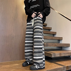 8XL-M美式复古撞色条纹休闲裤加厚宽松阔腿裤直筒长裤K989P68控88，男装休闲裤，电商D206-1