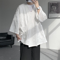 风提花开衫道袍七分袖汉服大码中式禅服冰丝和服外套DP1101/P58，男装衬衫，电商B238