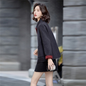 时尚撞色双面绵羊毛外套女2025秋冬新款宽松显瘦气质翻领毛呢大衣图片