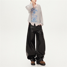 1506-1/KL90681/P82美式高街pu皮裤男潮牌宽松阔腿休闲百搭机车裤，男装皮裤，星座1506-1