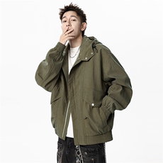 牛仔连帽外套男士痞帅复古时尚2025新款工装连帽夹克JK1357-P80，男装工装外套，星座1103-3