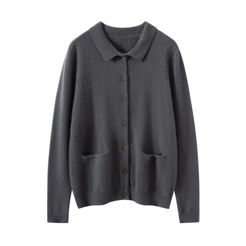 2025年秋季宽松型通勤开衫长袖单件时尚百搭休闲开衫,女装羊绒衫,雪山红莲