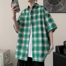 短袖衬衫男夏季新款港风宽松格子衬衣CS5522-P30，男装衬衫，星座1109-3