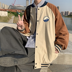 春秋新款复古潮流灯芯绒撞色棒球服外套情侣港风休闲夹克W095-p45，男装夹克，星座1008