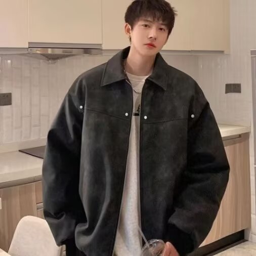 美拉德美式复古cleanfit外套男款春秋季猎装皮夹克短款垫肩机车服,男装夹克,星座1210-1