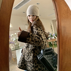 灯芯绒拼接豹纹羊羔毛短外套女秋冬2024新款潮宽松小个子爆款棉衣，女装羊羔毛/颗粒绒，秋水欣儿