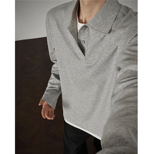 25秋装新品 珠地棉假两件polo衫男长袖T恤打底衫 H1117 特P39,男装Polo衫,电商A341