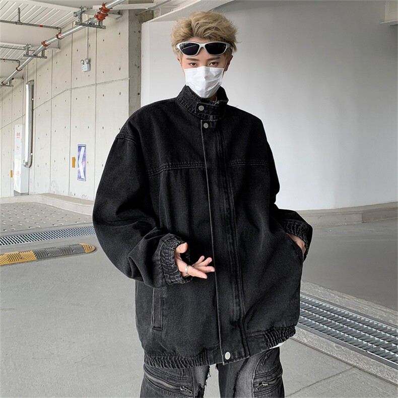 牛仔外套男美式宽松休闲立领夹克港风帅气百搭痞帅时尚潮牌上衣服，男装工装外套，星座505-2（原电商A260-1)