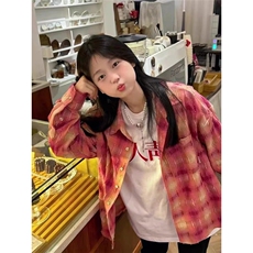 美式潮牌秋季流苏格纹衬衫女高级感透气破坏格子上衣LCS3322-P43，男装衬衫，星座1008