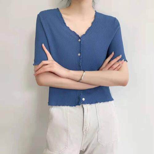 专业曲珠冰麻木耳边短袖，美哒哒的颜色，女装，搜尚