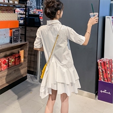 2021年夏季小清新女神白色衬衫式不规则蛋糕裙，女装连衣裙，卡莱