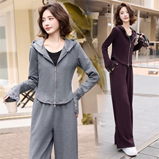 洋气运动套装2024秋装新款女装修身显瘦连帽卫衣外套阔腿裤两件套，女装套装/套裙，依如秀(原杭风阁)