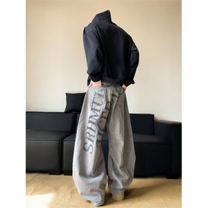 美式潮牌原创印花复古休闲直筒宽松高街百搭个子长裤男RK3286-P53图片