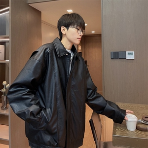 抖音直播！pu皮衣机车服宽松夹克男 CP40-特p65 控价：118图片