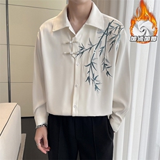 wassuphappy新中式长袖衬衫男款春秋季潮牌港风痞帅休闲衬衣外套，男装衬衫，电商A022