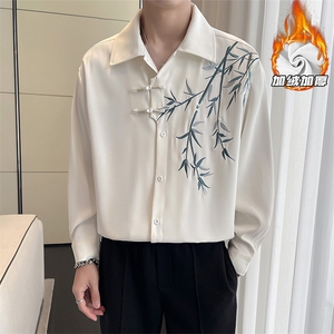 wassup happy新中式长袖衬衫男款春秋季潮牌港风痞帅休闲衬衣外套图片