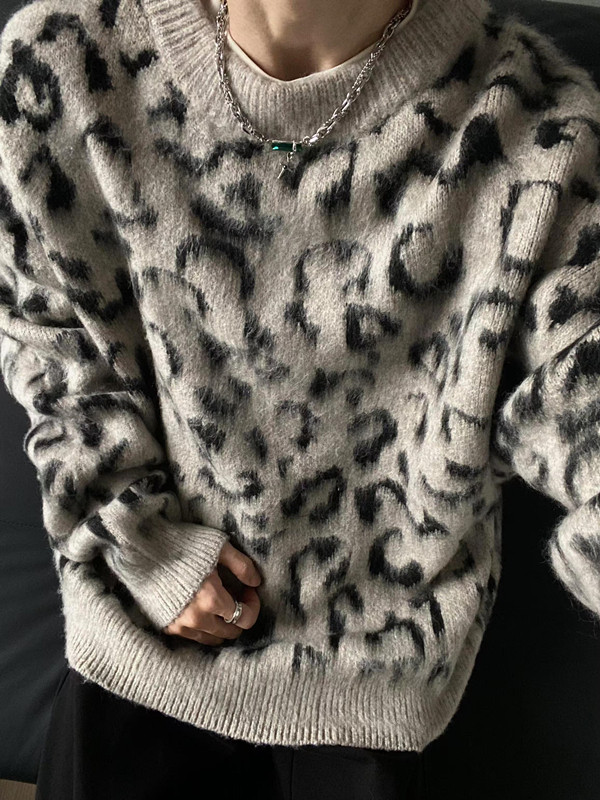 高街豹纹毛衣男女痞帅街头嘻哈风针织衫宽松慵懒海马毛M347，男装针织衫/毛衣，星座1116A（原606A-3）