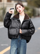 高端柔软蛋白皮白鸭绒羽绒服女仿羊羔毛大翻领皮衣2025冬新款，女装羽绒服，意芙