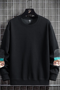 M-8XL 冬季加绒加厚胖子拼接圆领卫衣男图片