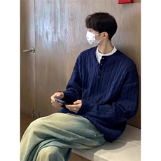 网络图25666-TP55马年本命年酒红色毛衣男款亨利领麻花针织衫，男装针织衫/毛衣，电商D310B