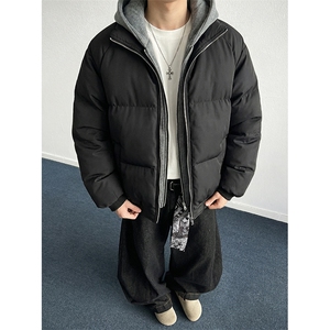 现货高品质重磅工艺美式高街假两件PU皮棉衣男女加厚棉服外套图片