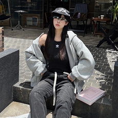 抖音得物高品质秋冬美式高街重磅结构辑明线纹理连帽卫衣外套W111，女装短外套，电商A486-1