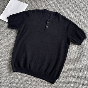 现货！亨利领针织衫短袖夏季男款慵懒风纯色-LK80068-特批40图片