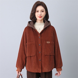 时尚保暖灯芯绒棉服女冬季新款宽松显瘦加厚外套图片