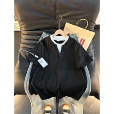 2026新款假两件v领重磅短袖T恤男夏季潮牌休闲简约百搭YY819-P35，男装T恤，电商C216