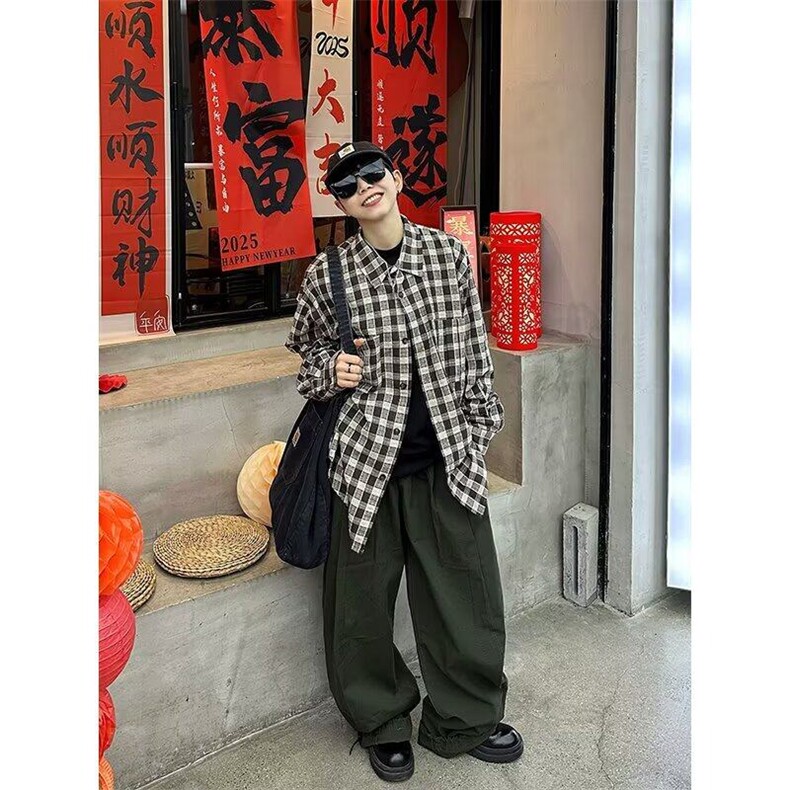W9738-P48网图现货新款雅痞风衬衫外套宽松叠穿格子衬衣开衫,男装衬衫,星座1608-2