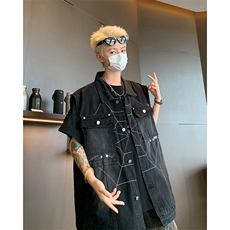 美式复古牛仔马甲男秋季潮vibe风痞帅无袖坎肩背心外套M6044-P60，男装背心/马甲，星座1008
