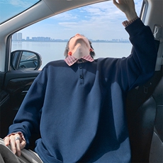 秋季420g重磅华棉潮流格子拼接大码亨利领卫衣男W5433-特P50控98，男装卫衣，电商A001-1