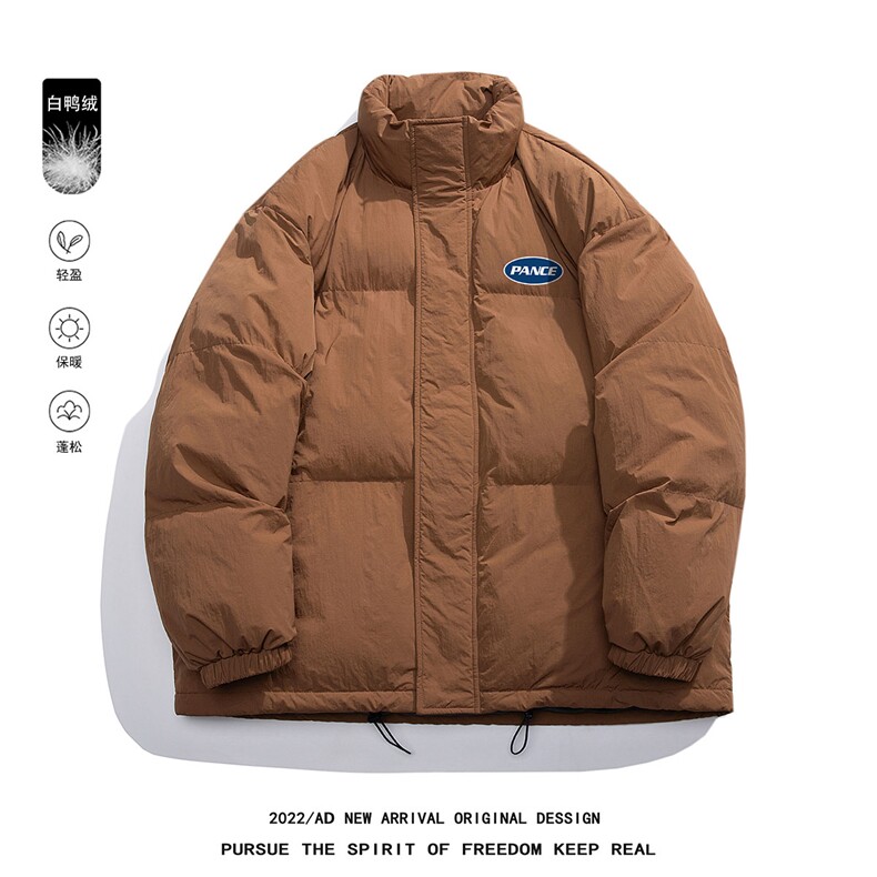 白鸭绒白底22冬季ins潮流纯色宽松保暖立领羽绒服YR7181P195控258，男装羽绒服，电商A247-1