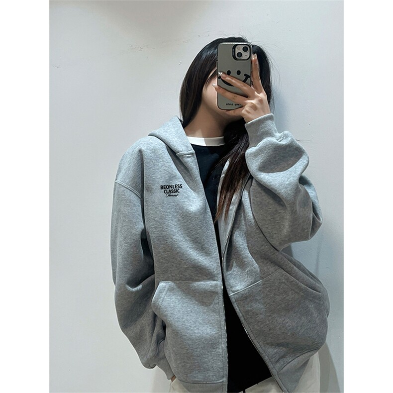 抖音得物高品质350克秋冬双头双拉链卫衣开衫外套AW7406,女装短外套,电商A443