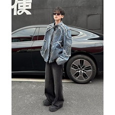 水洗毛边牛仔外套男春秋新款美式高街宽松做旧高级感N1239/P88，男装工装外套，星座506