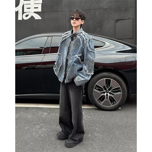 水洗毛边牛仔外套男春秋新款美式高街宽松做旧高级感N1239/P88图片