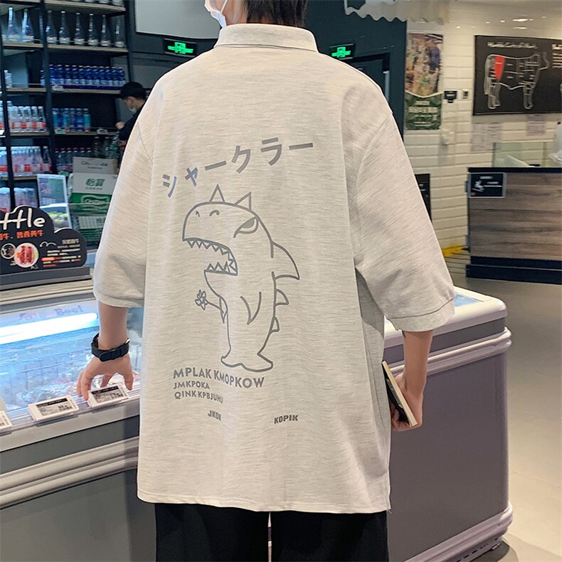 PL57092-P35 翻领短袖polo衫男大码胖子半袖t恤男有领保罗衫 模特图片