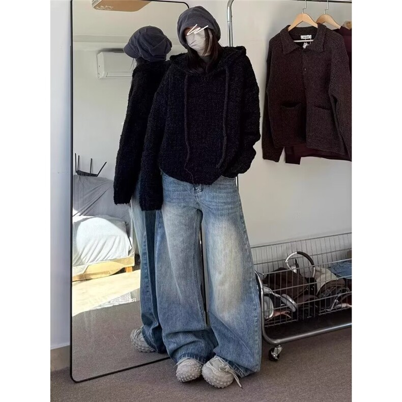 美式高街阔腿牛仔裤男女春秋新款高腰显瘦N1066-P55,男装牛仔裤,星座208-5
