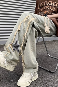 美式高街刺绣牛仔裤男 潮牌个性显高休闲裤G192/P48图片