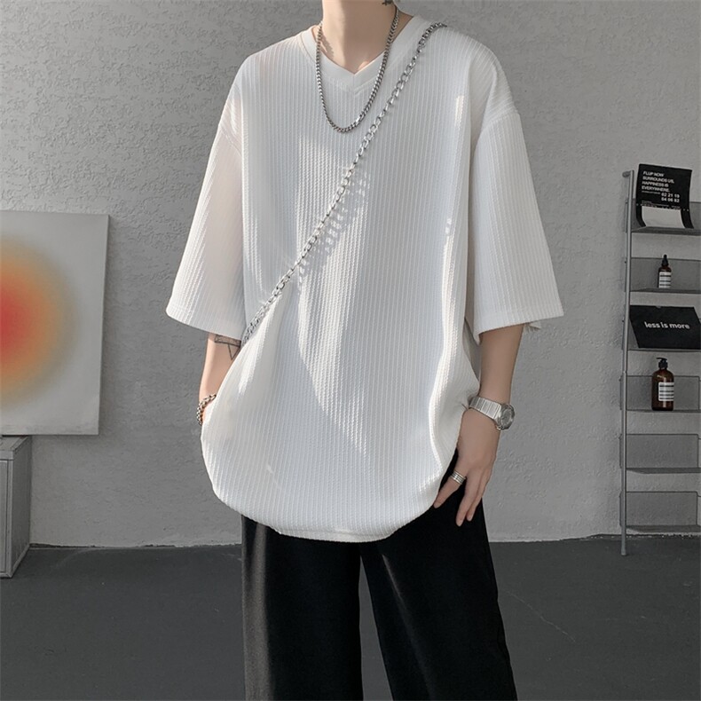 8XL-M短袖肌理感冰丝凉感T恤特大码鸡心领半袖纯色体恤DX1216/P28,男装T恤,电商B238