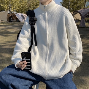 2025新款春秋季毛衣开衫薄款针织衫男士韩版潮纯色长袖拉链男外套图片