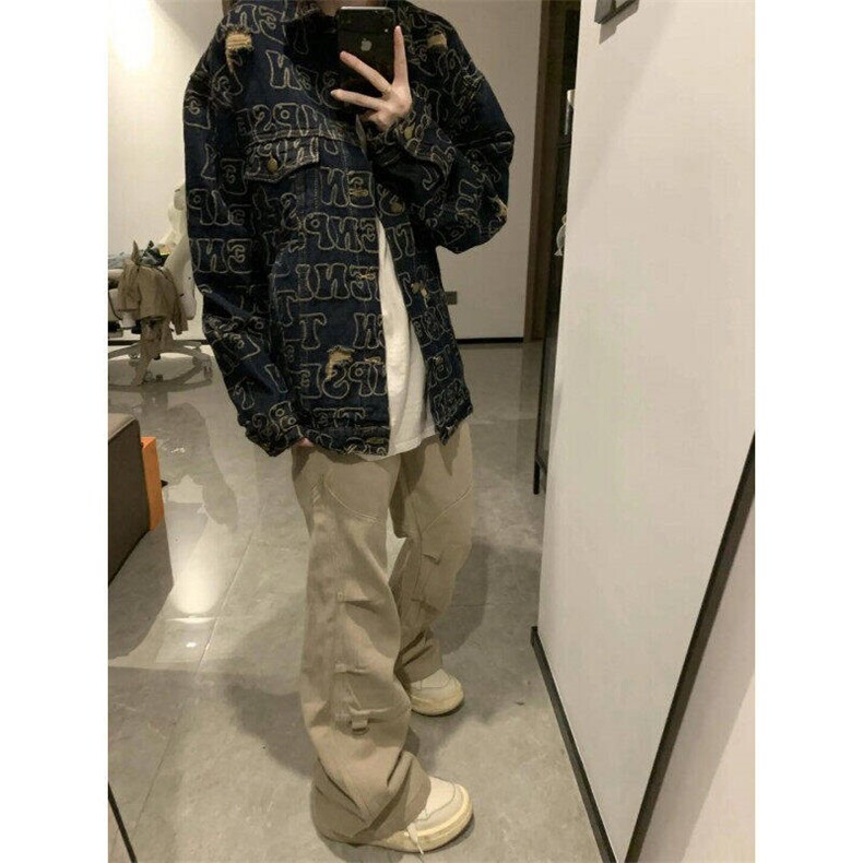 美式复古水洗做旧破洞牛仔外套男春秋满印潮牌夹克上衣LC6088-p75,男装夹克,星座1008