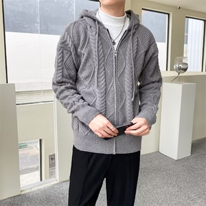 G08-P70 2025秋冬新款美式麻花纹理针织外套连帽慵懒风ins百搭图片